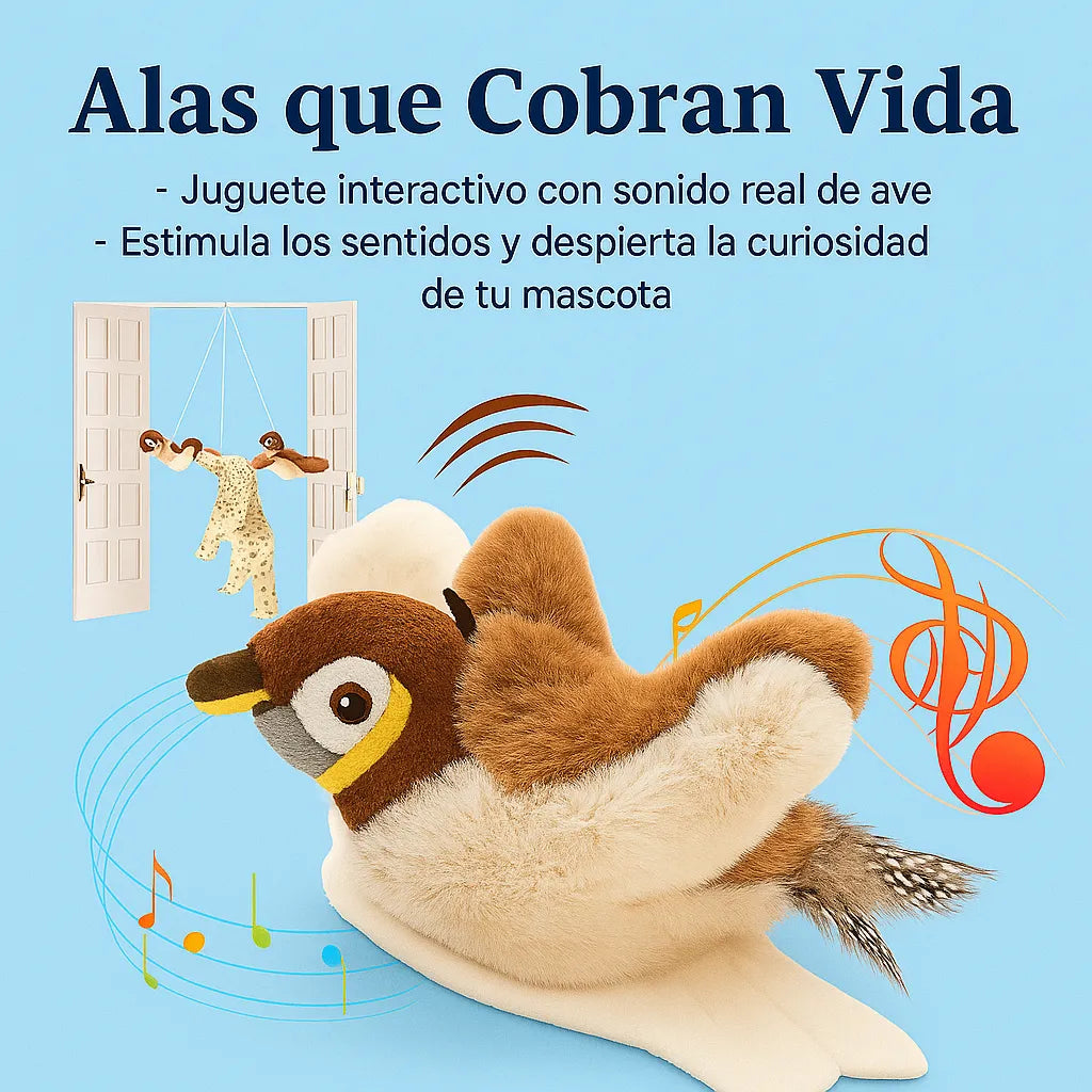 Juguete Gatos Pajaro Peluche Electrico Recargable Sonido