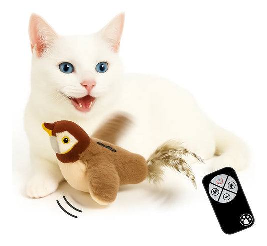 Juguete Gatos Pajaro Peluche Electrico Recargable Sonido