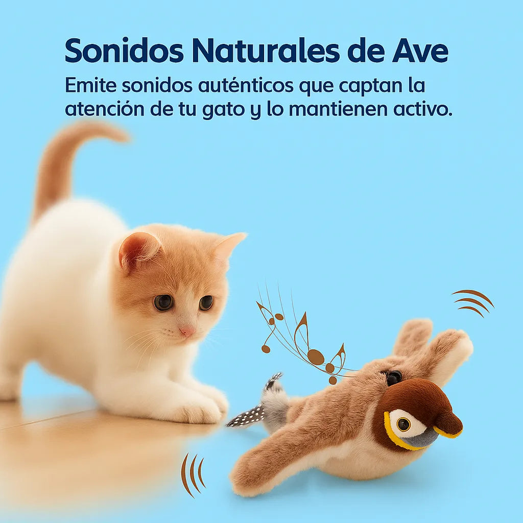 Juguete Gatos Pajaro Peluche Electrico Recargable Sonido